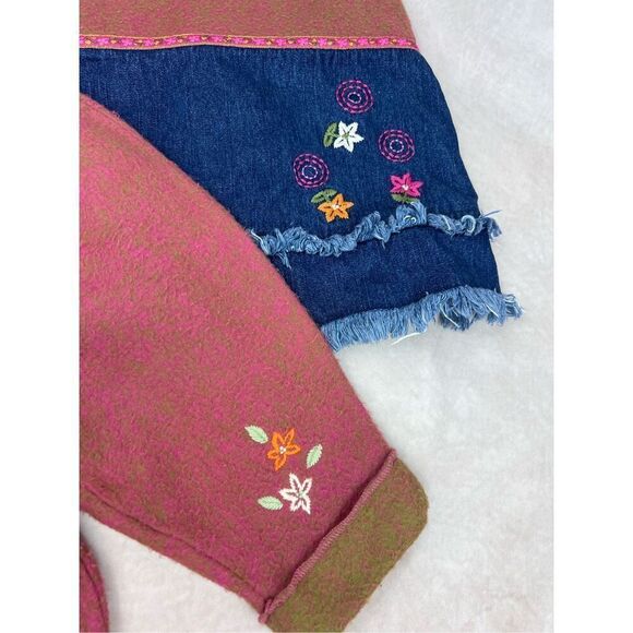 Vintage 90s Y2K Girls 2pc Embroidered Set Floral Denim - Picture 2 of 6